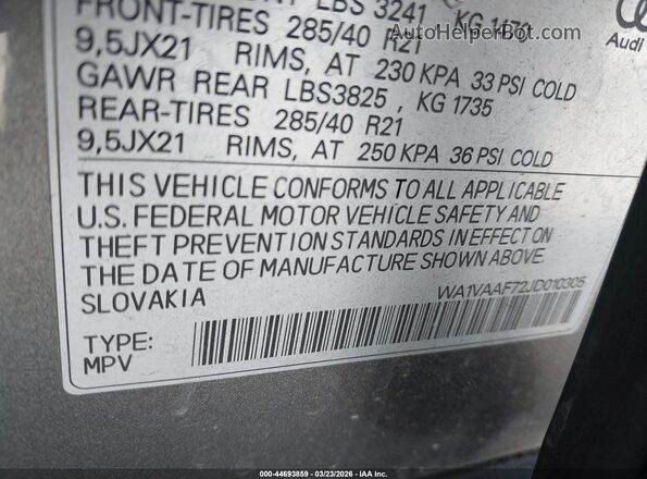 WA1VAAF72JD010305 2018 AUDI Q7 Gray Вид підкапотного простору