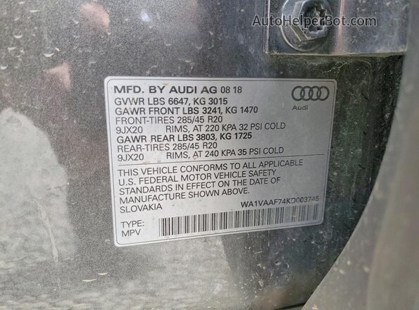 WA1VAAF74KD003745 2019 AUDI Q7 Silver 