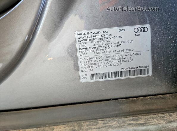 WA1VAAGE8KB013865 2019 AUDI E-TRON Silver 