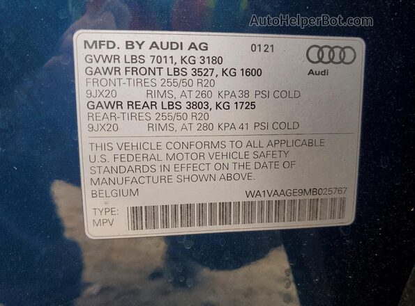 WA1VAAGE9MB025767 2021 AUDI E-TRON Blue 