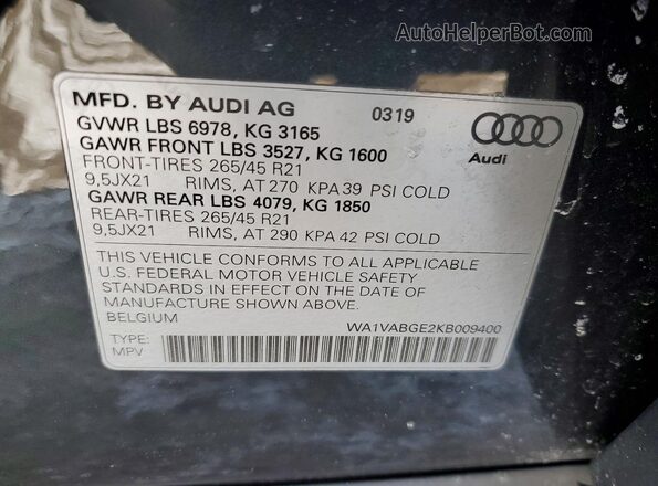 WA1VABGE2KB009400 2019 AUDI E-TRON Gray 