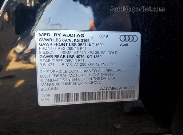WA1VABGE9KB017011 2019 AUDI E-TRON Черный 