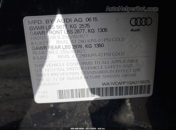 WA1VCAFP1GA019825 2016 AUDI SQ5 Black Engine compartment view