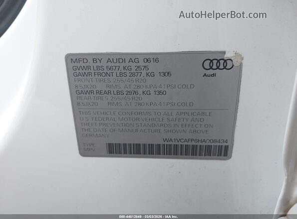 WA1VCAFP6HA008434 2017 AUDI SQ5 White ძრავის განყოფილების ხედი