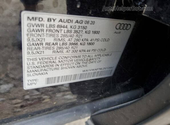 WA1VWAF76LD012692 2020 AUDI SQ7 Black 360 interior view