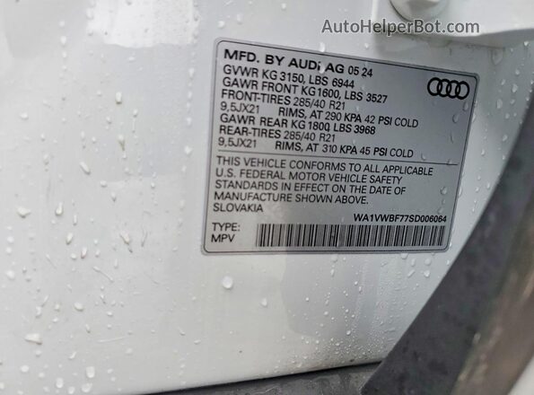WA1VWBF77SD006064 2025 AUDI SQ7 White Вид підкапотного простору