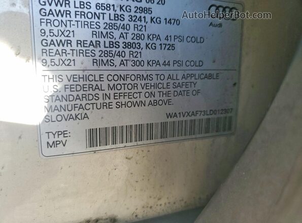 WA1VXAF73LD012307 2020 AUDI Q7 Beige 