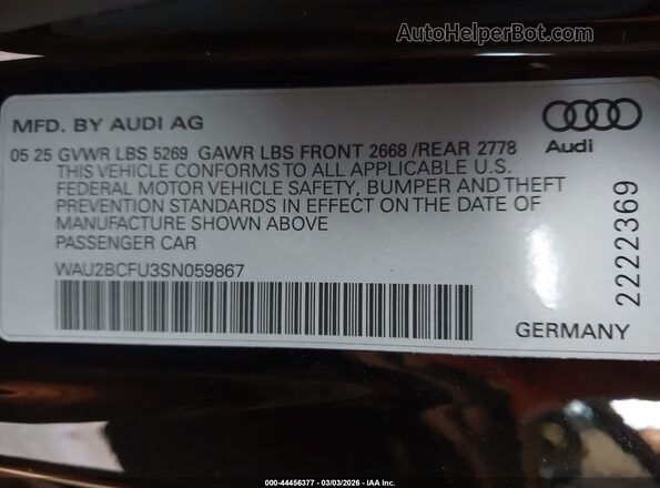 WAU2BCFU3SN059867 2025 AUDI ALL Черный Вид подкапотного пространства