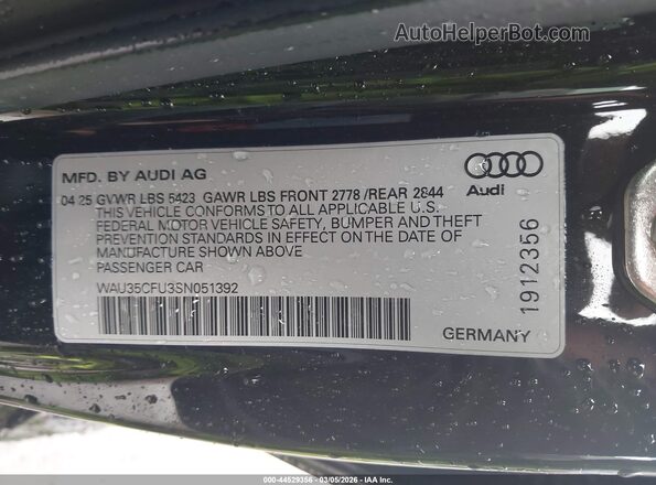 WAU35CFU3SN051392 2025 AUDI ALL Black Widok komory silnika