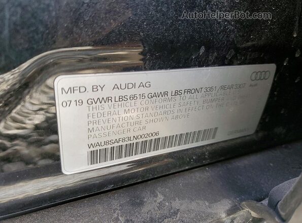 WAU8SAF83LN002006 2020 AUDI S8 Black ძრავის განყოფილების ხედი