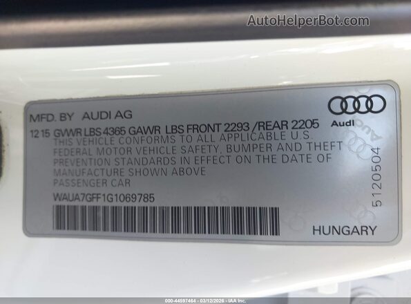 WAUA7GFF1G1069785 2016 AUDI OTHER Белый Вид подкапотного пространства