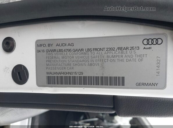 WAUANAF40HN015129 2017 AUDI OTHER White Շարժիչի բաժամունքի տեսք