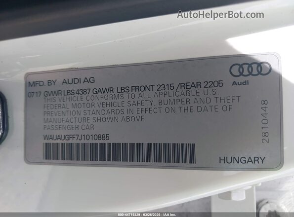 WAUAUGFF7J1010885 2018 AUDI OTHER White 