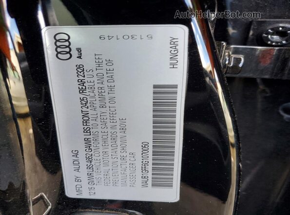 WAUB1GFF6G1070050 2016 AUDI S3 Black ძრავის განყოფილების ხედი