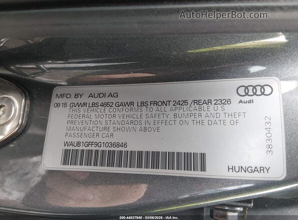 WAUB1GFF9G1036846 2016 AUDI S3 Gray Շարժիչի բաժամունքի տեսք