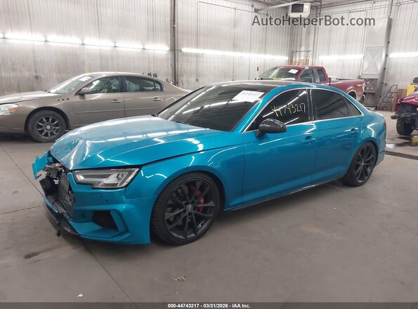 WAUB4AF42JA001592 2018 AUDI S4 Turquoise წინა მარცხენა ხედი სამი მეოთხედიდან