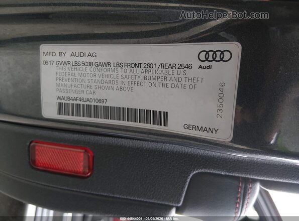 WAUB4AF46JA010697 2018 AUDI S4 Gray Widok komory silnika