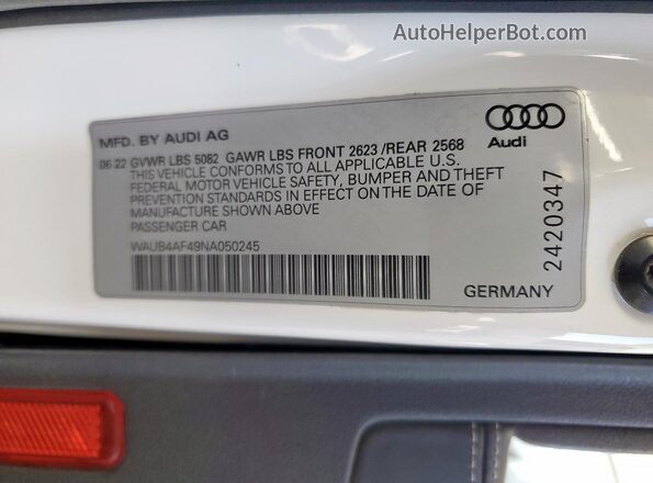 WAUB4AF49NA050245 2022 AUDI S4 Белый Вид подкапотного пространства