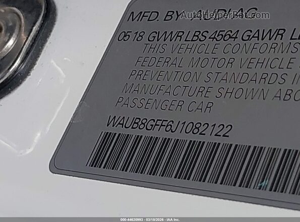 WAUB8GFF6J1082122 2018 AUDI OTHER Белый Вид подкапотного пространства