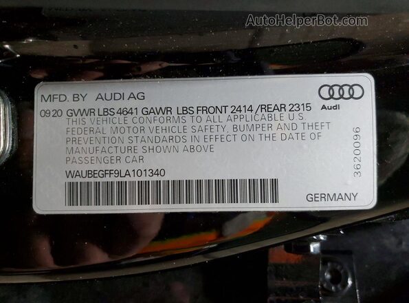 WAUBEGFF9LA101340 2020 AUDI OTHER Black ძრავის განყოფილების ხედი