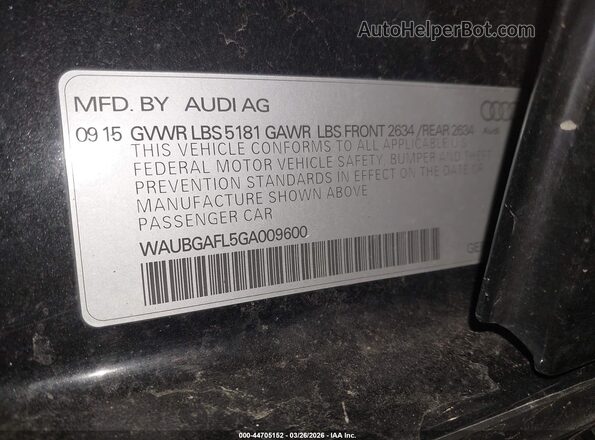 WAUBGAFL5GA009600 2016 AUDI S4 Черный Вид подкапотного пространства