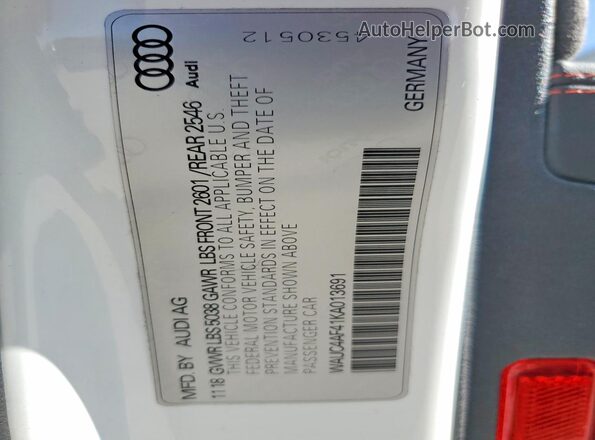 WAUC4AF41KA013691 2019 AUDI S4 White Vista del compartimento del motor