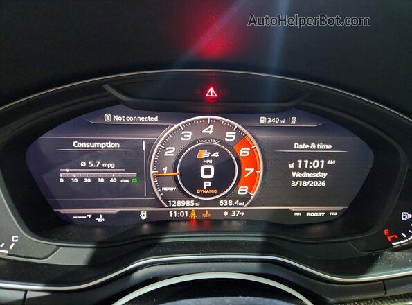 WAUC4AF45KA009949 2019 AUDI S4 Gray Widok zestawu wskaźników