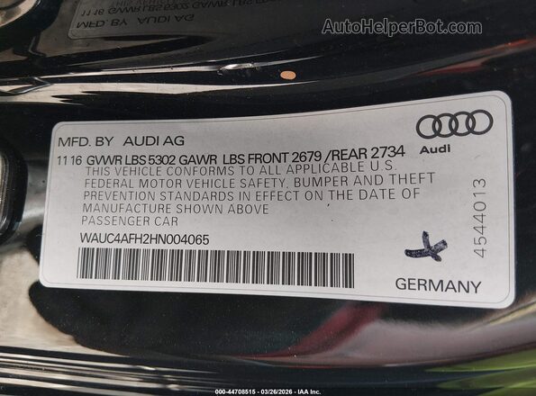 WAUC4AFH2HN004065 2017 AUDI S5 Черный 