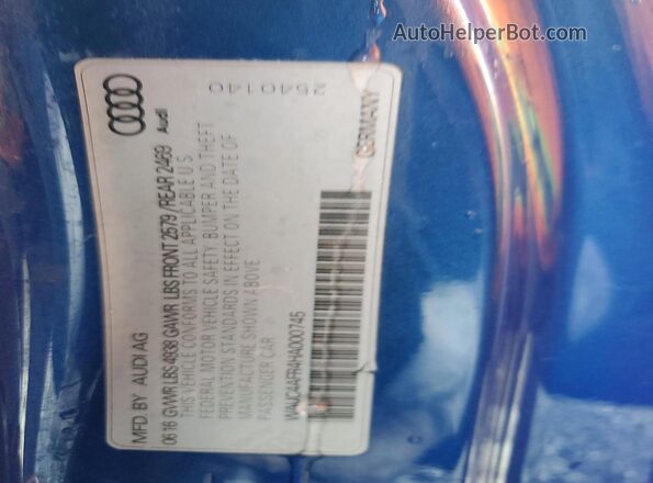 WAUC4AFR4HA000745 2017 AUDI S5 Синий Вид подкапотного пространства