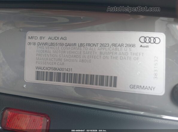 WAUC4CF58KA001431 2019 AUDI S5 Gray ძრავის განყოფილების ხედი