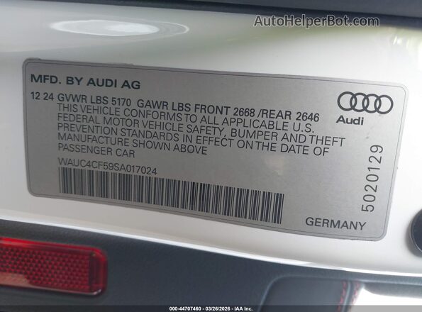 WAUC4CF59SA017024 2025 AUDI S5 White Vista del compartimento del motor