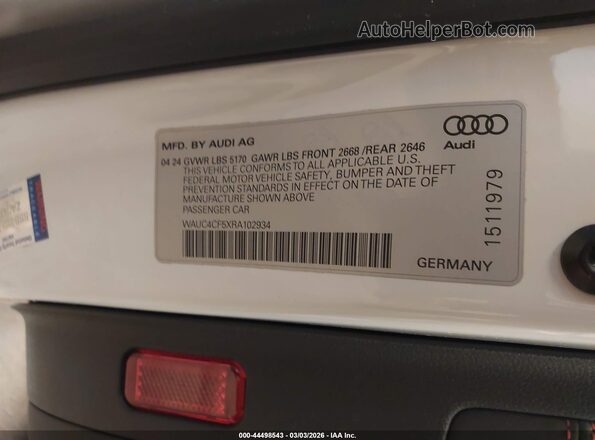WAUC4CF5XRA102934 2024 AUDI S5 White 