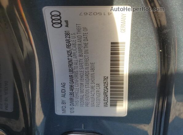 WAUD2AFR2GA025782 2016 AUDI OTHER Charcoal Вид наклейки з VIN-кодом