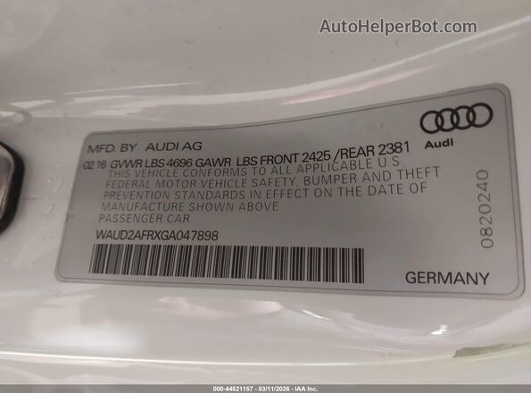 WAUD2AFRXGA047898 2016 AUDI OTHER White ძრავის განყოფილების ხედი