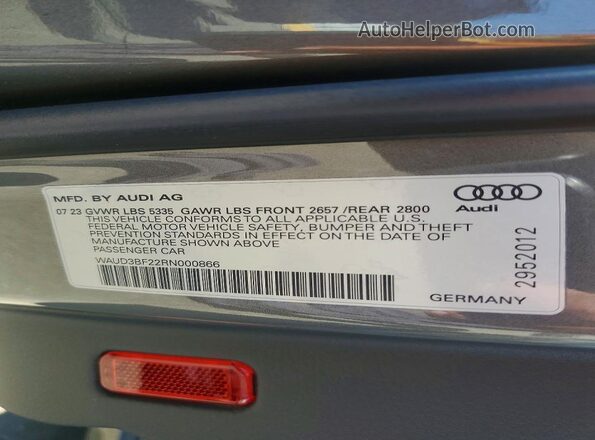 WAUD3BF22RN000866 2024 AUDI OTHER Gray Vista de la etiqueta del VIN