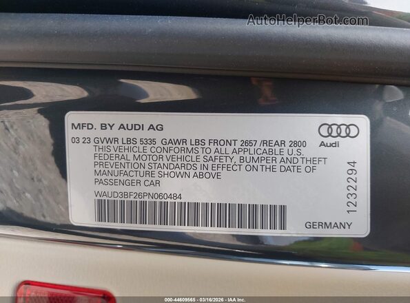 WAUD3BF26PN060484 2023 AUDI OTHER Gray Вид підкапотного простору