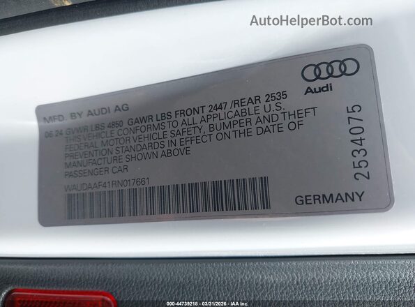 WAUDAAF41RN017661 2024 AUDI OTHER White Widok komory silnika