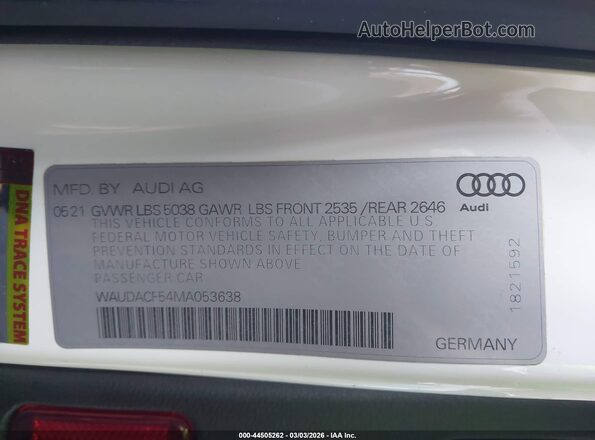 WAUDACF54MA053638 2021 AUDI OTHER White 