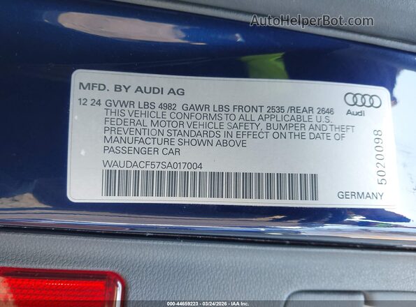WAUDACF57SA017004 2025 AUDI OTHER Blue Շարժիչի բաժամունքի տեսք