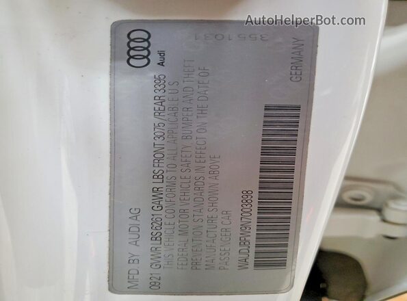 WAUDJBFW9N7003898 2022 AUDI E-TRON White Vista de la etiqueta del VIN