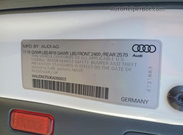 WAUDNCF50KA096603 2019 AUDI OTHER White 