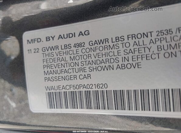 WAUEACF50PA021620 2023 AUDI OTHER Gray Vista del compartimento del motor