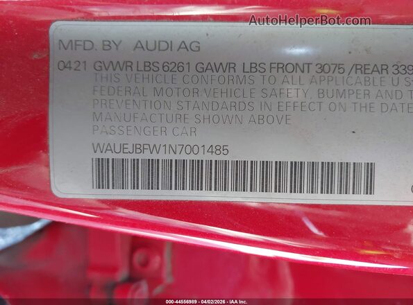 WAUEJBFW1N7001485 2022 AUDI E-TRON Red ძრავის განყოფილების ხედი