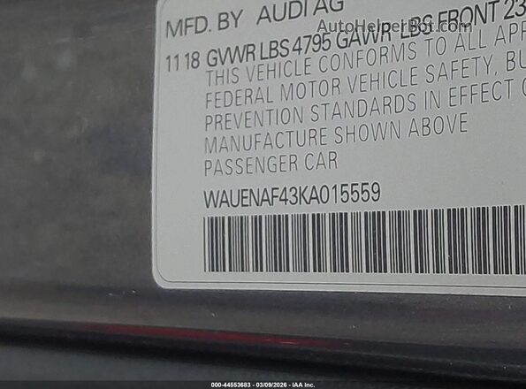 WAUENAF43KA015559 2019 AUDI OTHER Серый Вид подкапотного пространства