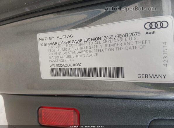WAUENCF52KA010387 2019 AUDI OTHER Серый 