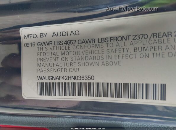 WAUGNAF42HN036350 2017 AUDI OTHER Dark Blue Вид подкапотного пространства