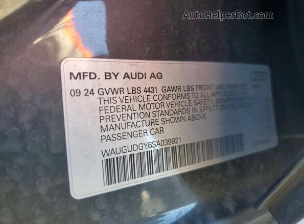 WAUGUDGY6SA039921 2025 AUDI OTHER Charcoal Widok naklejki z numerem VIN