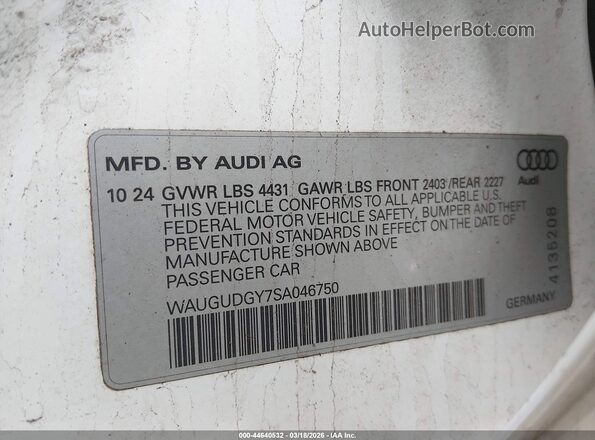 WAUGUDGY7SA046750 2025 AUDI OTHER White Engine compartment view