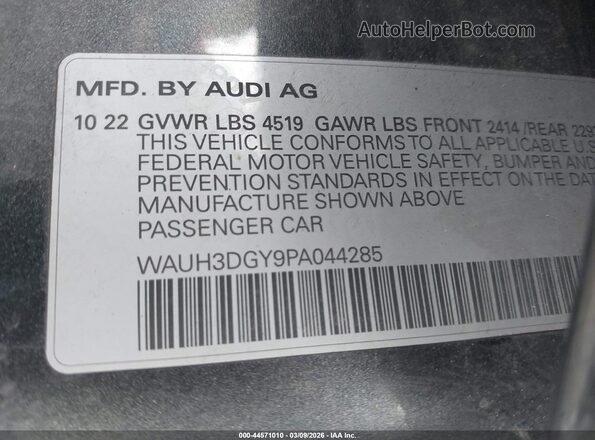 WAUH3DGY9PA044285 2023 AUDI S3 Gray Widok komory silnika