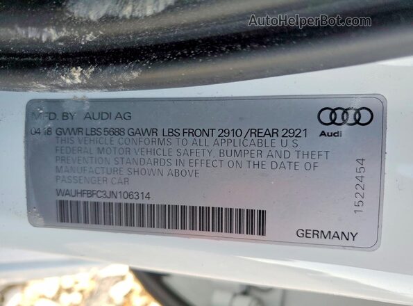 WAUHFBFC3JN106314 2018 AUDI S6 Белый Вид подкапотного пространства